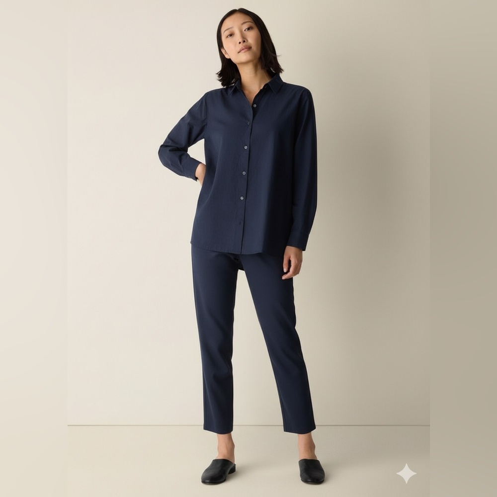 Eileen Fisher Washable Flex Ponte Slim Pant Dark Blue PP XSP Petite LIKE NEW